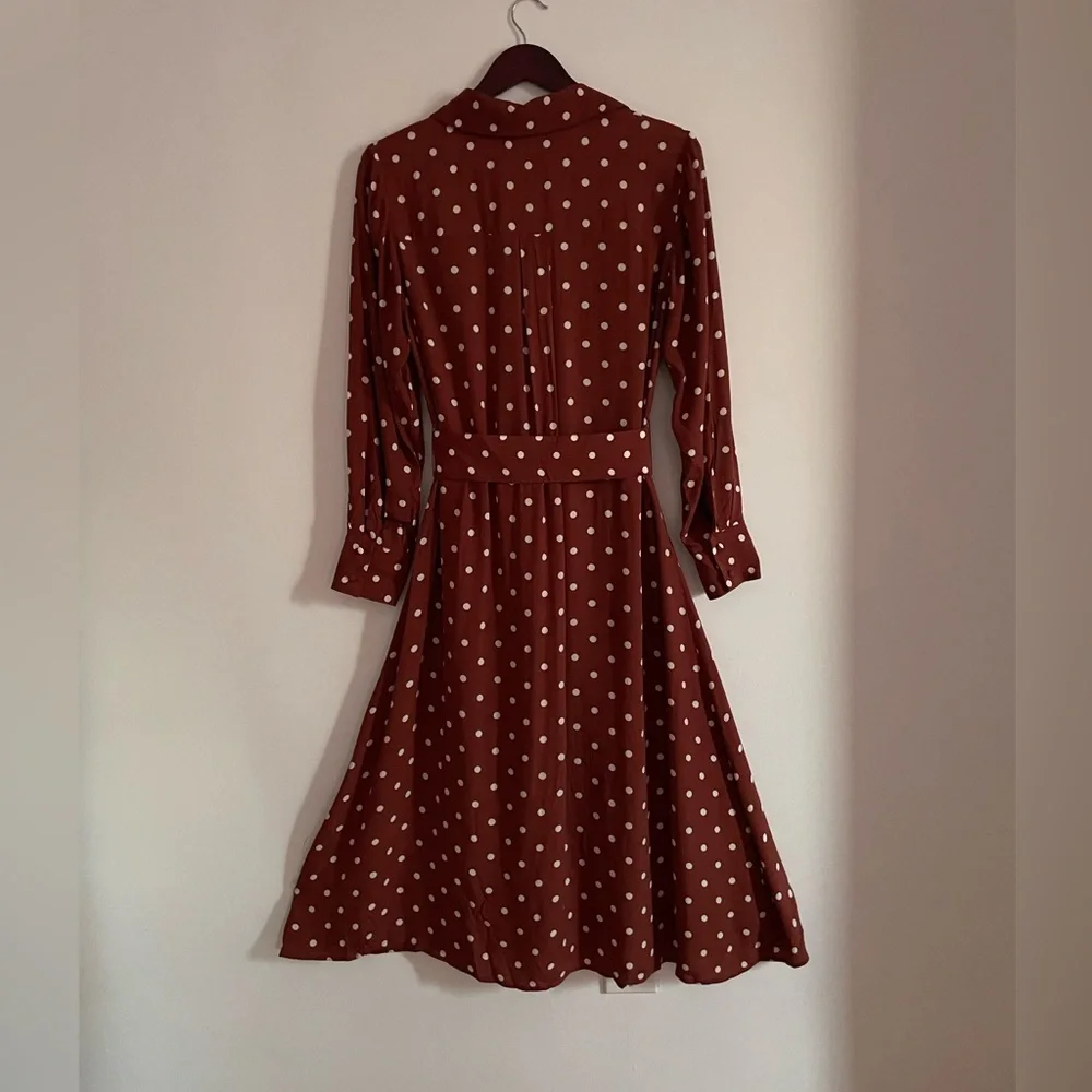 NWOT: Uterqüe Brown Midi-Dress with Polkadots - Picture 4 of 12